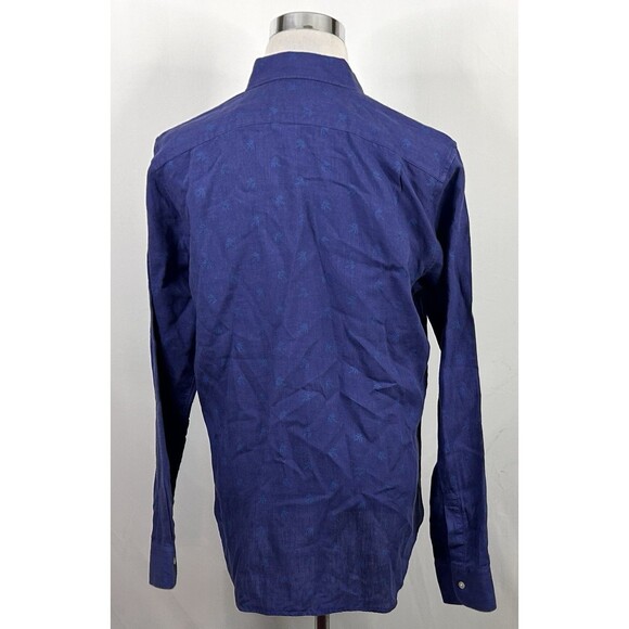 Bonobos Large Slim Fit Shirt 100% Linen Blue Floral Palm Tree Button Front - Picture 5 of 5